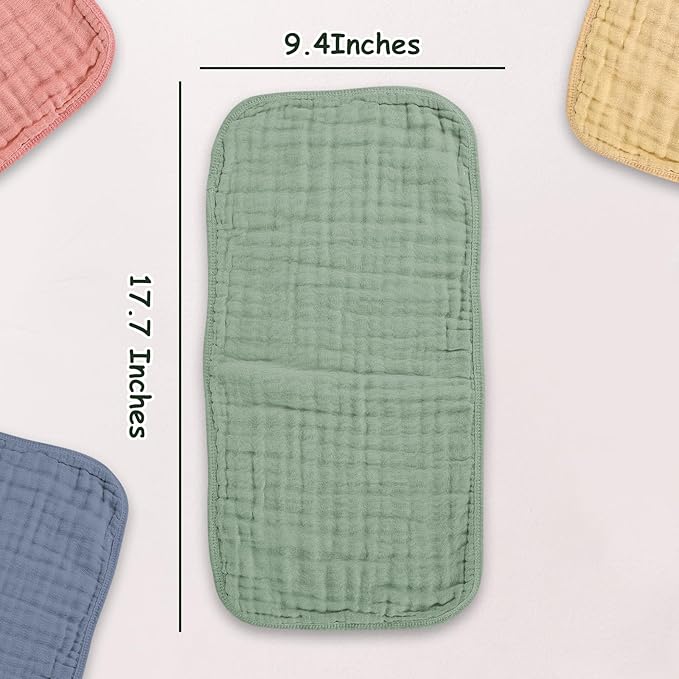 TDHD Muslin Solid Burp Cloths 100% Cotton Large 18''x10'' Extra Soft and Absorbent Multifunctional 6 Pack Baby Burping Cloth for Unisex Boys Girls (White+Green)