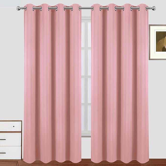 LEMOMO Blackout Curtains 52 x 95 Inch Pink Curtains 2 Panels Darkening Thermal Insulated Bedroom Curtains