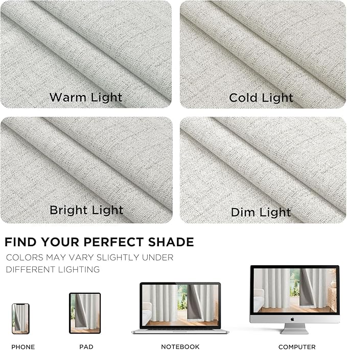 Joydeco Blackout Curtains for Bedroom - 100% Light Blocking 2 Panels Set White Drapes 42" W x 90" L, Thermal Insulated Room Darkening Curtains, Linen Textured for Living Room, Rod Pocket & Back Tabs
