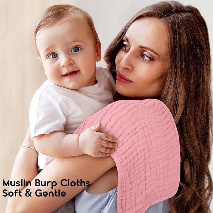 Unnivoll Muslin Burp Cloths for Baby 100% Cotton Burping Cloths for Boys Girls Large 20''X10'' Extra Soft and Absorbent 12 Pack - Bean Paste