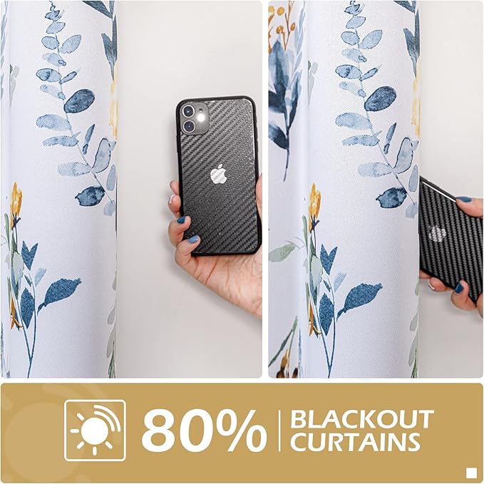 MYSKY HOME Floral Curtains 84 inches Long Living Room Curtains Room Darkening Curtains Thermal Insulated Light Blocking Drapes Grommet for Bedroom Bathroom, 2 Panels, Yellow and Blue