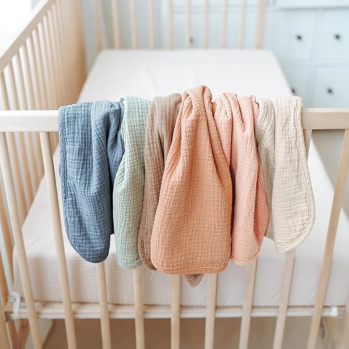 Konssy Muslin Baby Burp Cloths Sets for Unisex- 6 Pack Large 100% Cotton Burping Clothes for Newborn, Baby Girls and Boys
