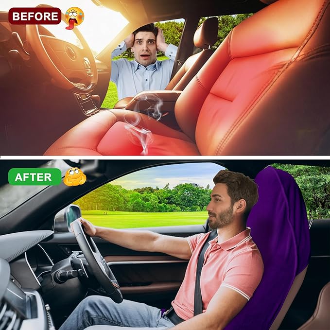 Car Seat Towel Cover, Universal Front Seat Protector for Cars, SUVs and Trucks, Sweat Towel Car Seat Cover for Gym, Yoga, Swimming, Pets and Family Travel, Profound Purple, 2 Pack