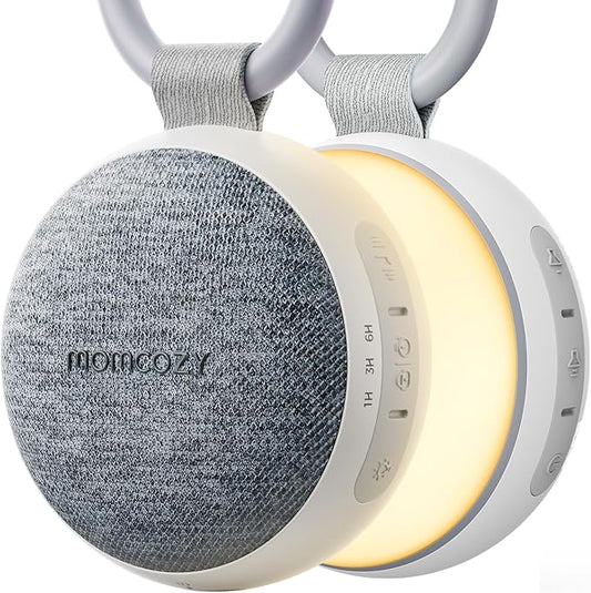 Momcozy Portable Sound Machine with Night Light, White Noise Sound Machine for Baby, 20 Soothing Sounds, Sound Therapy, Long-Lasting Power, Timer, Clips on Stroller, Grey