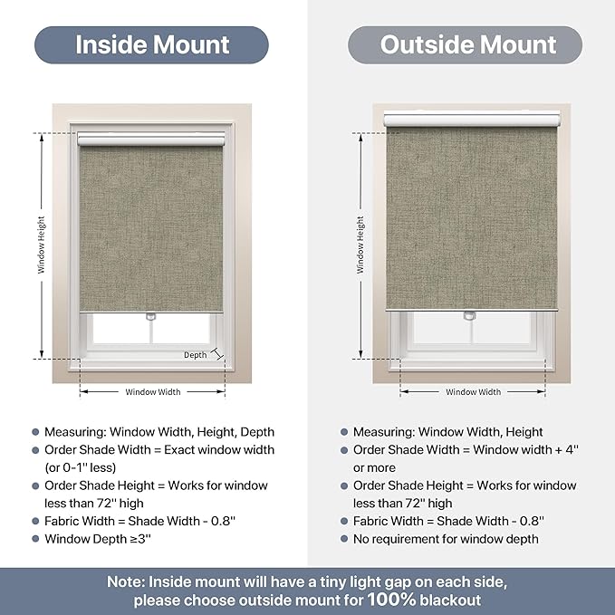 GENIMO 100% Blackout Roller Window Shades, Window Blinds Cordless with Thermal Insulated, UV Protection Fabric, Mini French Door Blinds for Home, Office, Bedroom, Easy to Install, Brown, 25" W X 72" H