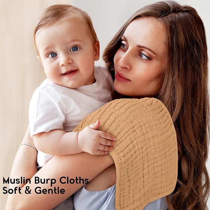 Unnivoll Muslin Burp Cloths for Baby 100% Cotton Burping Cloths for Boys Girls Large 20''X10'' Extra Soft and Absorbent 12 Pack - Gradient Brown