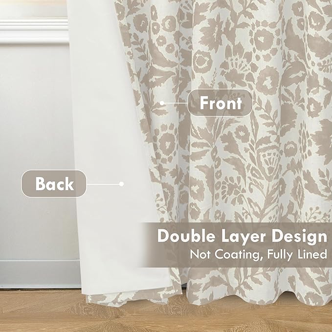 DriftAway Julia Watercolor Blackout Room Darkening Lined Thermal Insulated Energy Saving Window Curtains 2 Layers 2 Panels Each Size 52 Inch by 90 Inch Camel Beige