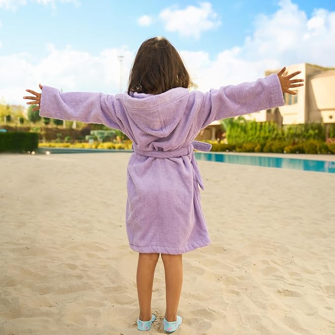 BAGNO MILANO Kids Organic Turkish Cotton Hooded Beach Cover-Up Towel, GOTS Certified, for Boys and Girls (Purple, 13-15 Years)