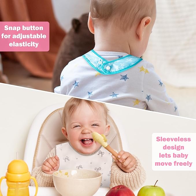 R HORSE 5Pcs Baby Bibs Set Toddler Bibs with Crumb Catcher Pocket & Snap Button Waterproof Baby Feeding Bibs for 6-24 Months