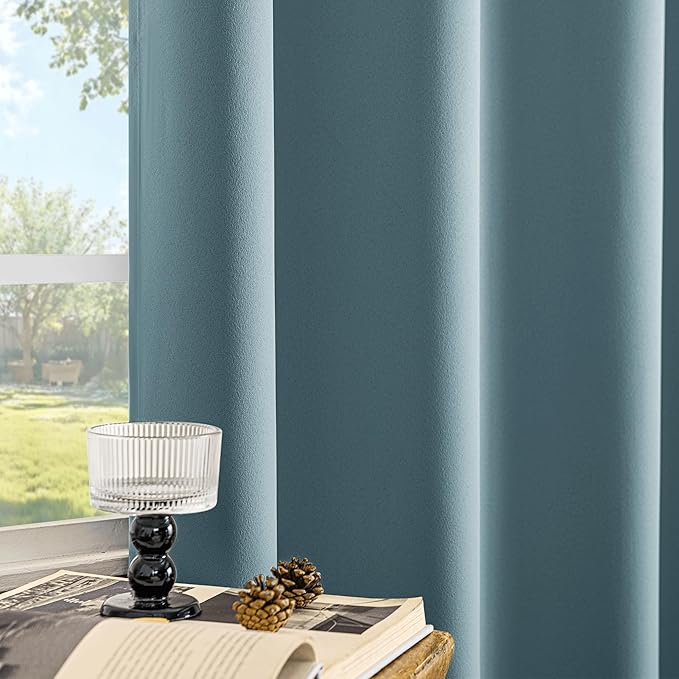 Beauoop Dusty Blue 100% Blackout Curtains 63 Inch Long 2 Panels for Bedroom Living Room Solid Room Darkening Thermal Insulated Soundproof Energy Saving Grommet Top Window Treatment Drapes,52x63 2 Set