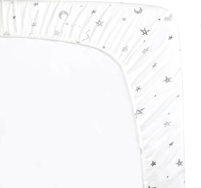 American Baby Company 100% Natural Cotton Fitted Cradle/Bassinet Sheet 36" x 18" - Soft, Breathable & Hypoallergenic Bed Sheet, Gray Stars and Moons, Neutral for Boys & Girls (Pack of 2)