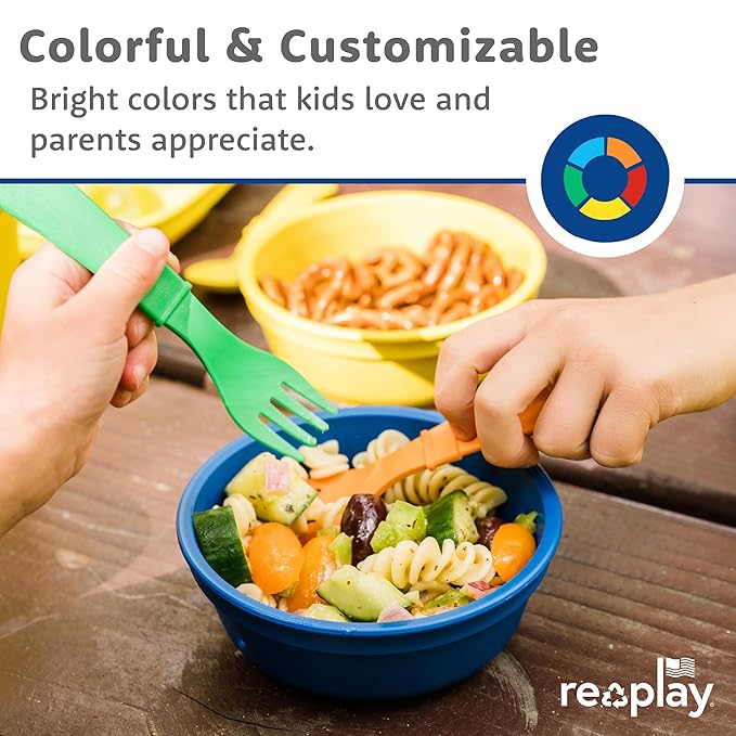 Re-Play Toddler Forks and Spoons Set - 4x4 Utensils Set for Kids - Dishwasher and Microwave Safe - Made in USA - Set of 8-5.8" x 1.2" x 0.2" - Citrus