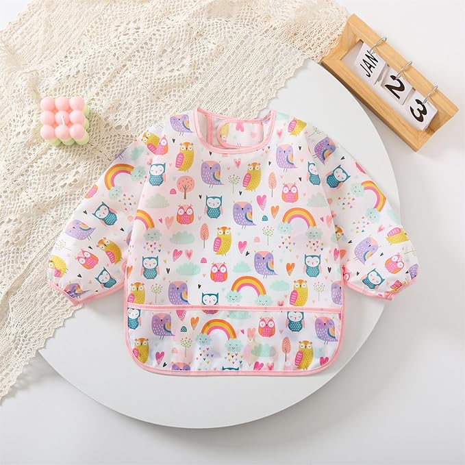 HaimoBurg 3 Pcs Waterproof Long Sleeves Baby Bibs Weaning Smock Bib 3-24 Months