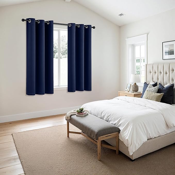 MIULEE Navy Blue Blackout Curtains for Bedroom Living Room 40 Inches Long 2 Panels, Thermal Insulated Room Darkening Drapes Solid Grommet Noise Reduction Light Blocking Window Treatments 40x40 Inch
