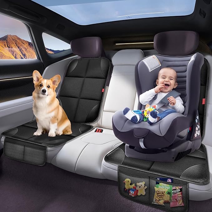 Car Seat Protector for Child Car Seat, 600D Fabric Safe Car Seat Cover with Upgraded Non-Slip Backing, Waterproof Seat Protector Under Baby Car Seat with Thick Padding