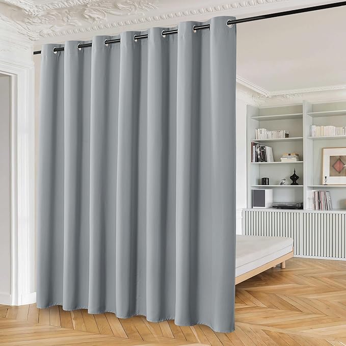 Beauoop 100% Blackout Curtains 84 Inches Long for Patio Sliding Door Grey Solid Extra Wide Room Darkening Thermal Insulated Room Divider Soundproof Grommet Window Treatment Drapes,100x84 Set of 1