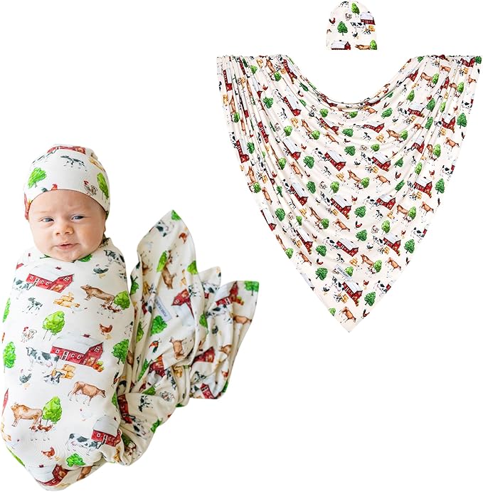 Posh Peanut Swaddle Blanket & Headband Set – Viscose from Bamboo Stretchy Baby Swaddle for Newborn Girls, Receiving Blanket or Nursing Cover