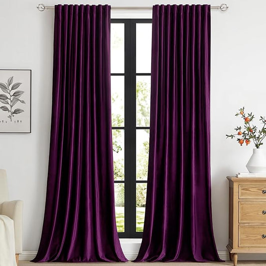 PRIMROSE Purple Velvet Curtains 84 inch Long for Living Room,Set of 2 Panels Blackout Rod Pocket Back Tab Window Treatment Room Darkening Heavy Decorative Curtains Drapes for Bedroom