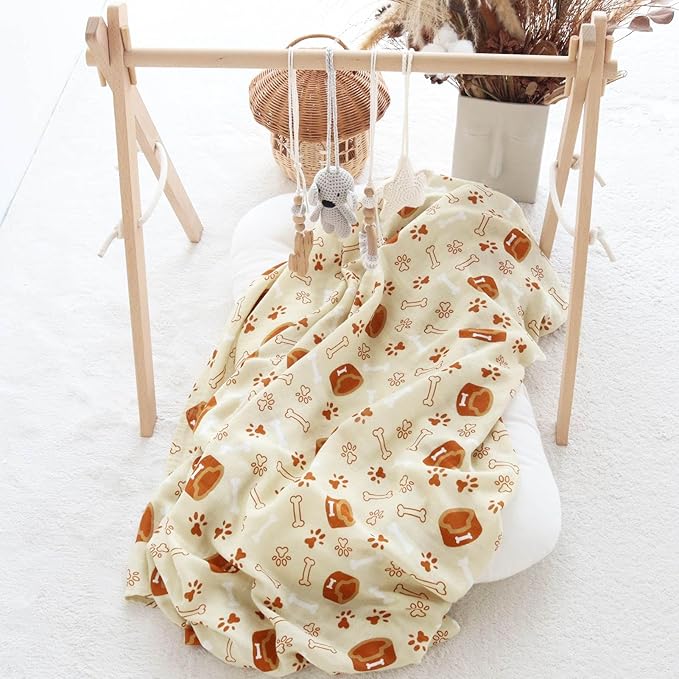 LifeTree Baby Swaddle Blankets, Muslin Swaddle Blankets Unisex Swaddling Wrap Receiving Blanket, 70% Viscose from Bamboo and 30% Cotton, Large 47" x 47", Dog Elements Pattern