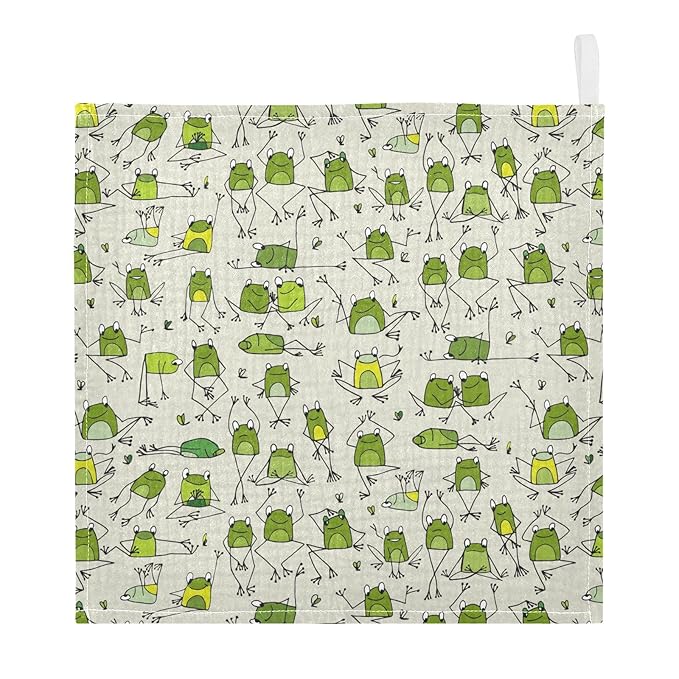 vvfelixl Baby Cotton Washcloths Funny Frogs Infants Bath Towel for Unisex Face Towels for Newborn, Natural Baby Wipes Delicate Skin, 11.8 X 11.8 inch, one sizex3