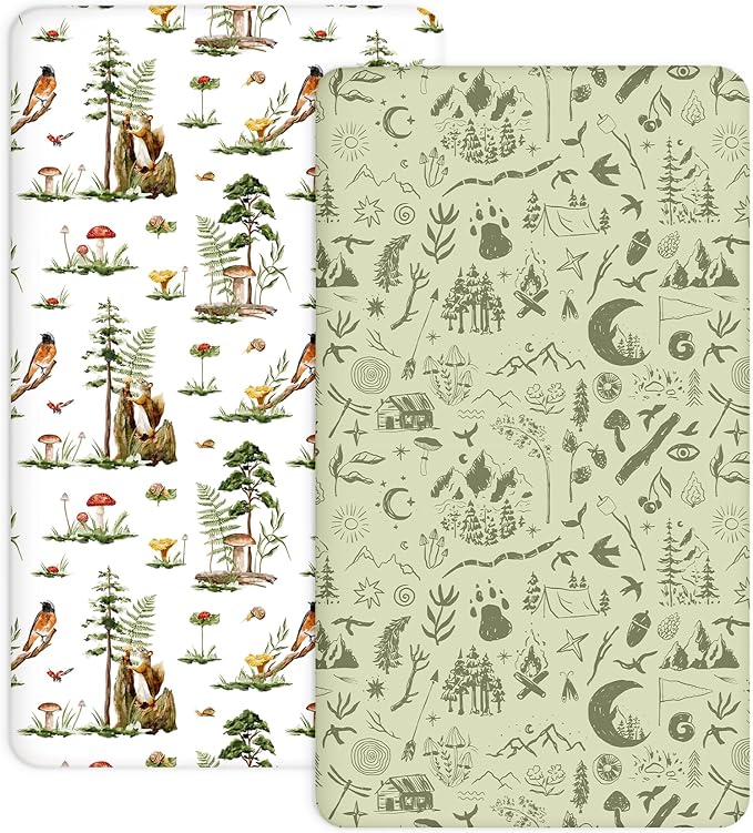 Crib Sheets for Boys and Girls, 2 Pack Fitted Baby Sheets for Standard Toddler Mattress 28" x 52", Soft Breathable Jersey Knit Baby Bedding (Bear Tracks)
