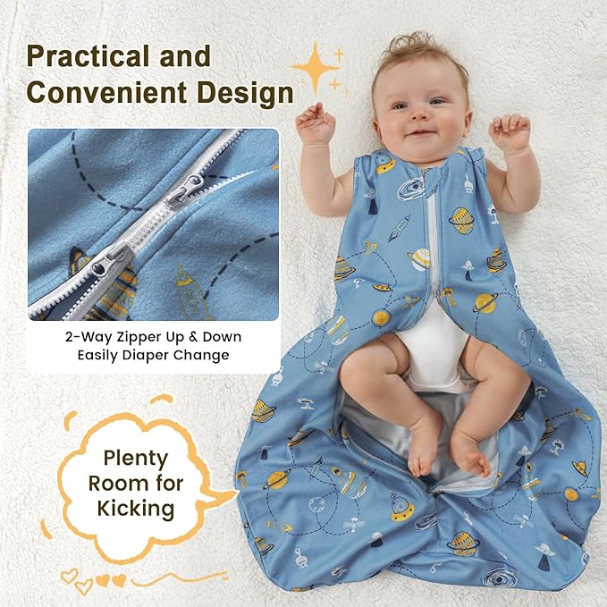 PHF 3 Pack Warm Micro-Fleece Baby Sleep Sack 12-18 Months, Soft Baby Wearable Blanket, 2-Way Zipper Sleeping Bags, Comfy Toddler Sleeping Sack for Boys, Large Size, Space