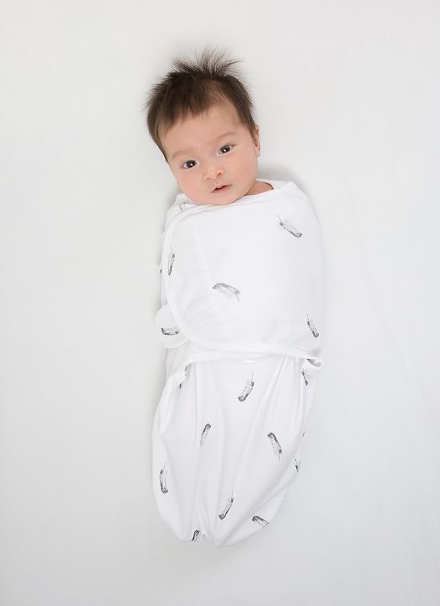 Amazing Baby Swaddle Blanket with Adjustable Wrap, Set of 3, Little Feather, Stripes and Solid, Pink, Small