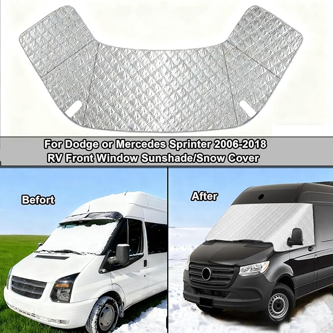 RV Windshield Cover Compatible with for Dodge or Mercedes Sprinter 2006-2018 RV Front Window Motorhome Cover Sunshade/Snow Cover (for Dodge or Mercedes Sprinter 2006-2018)