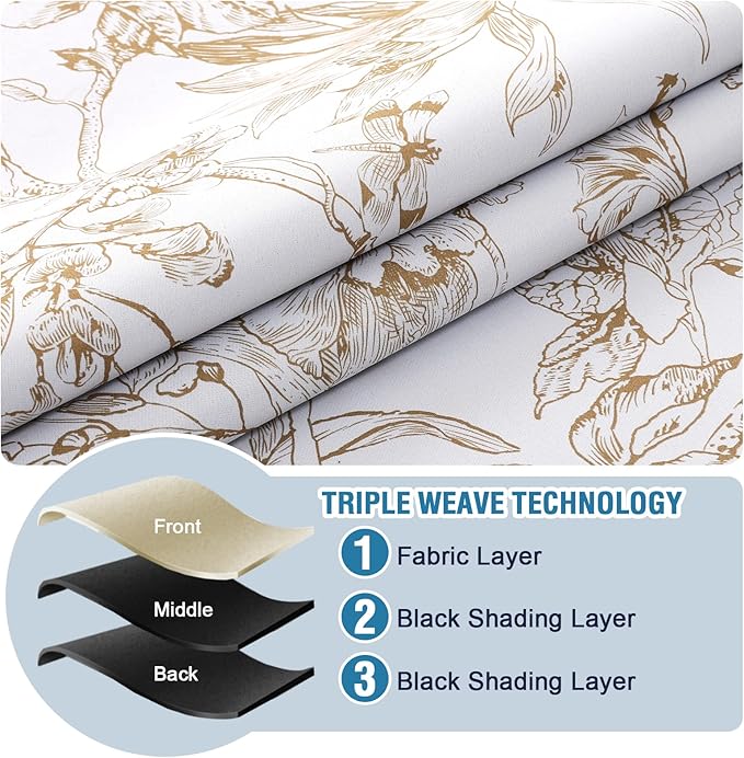 H.VERSAILTEX 100% Blackout Curtains for Living Room Camellia Floral Blackout Curtains 84 Inches Long Light Blocking Window Treatment Curtains with Black Liner Grommet Thermal Drapes, 2 Panels, Taupe