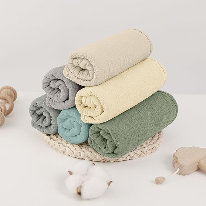 Bearmoss Muslin Burp Cloths, 100% Cotton Baby Burping Clothes, Large Extra Soft Absorbent for Unisex Newborn Boy and Girl, 20x10in, 6 Pack