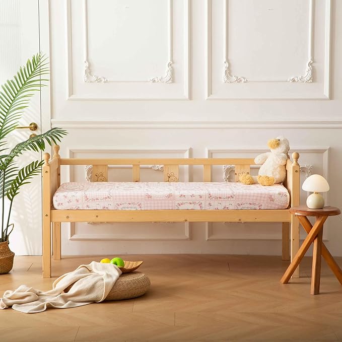 SDY Jersey FloralCrib Sheets for Baby Girls,52”x28”x8,2 Pack,Pink Flower Standard Oval/Retangle Crib Mattress Sheets for Toddler,Super Soft Breathable