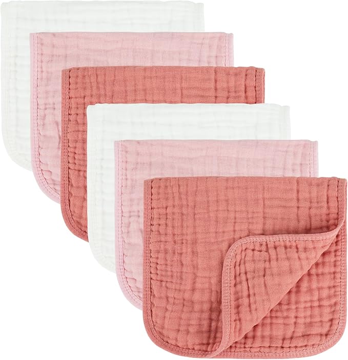 MIGIOL Baby Burp Cloth 100% Cotton Newborn Cotton Muslin Burp Cloth 10x20 inches (White & Pink 6 Pieces)