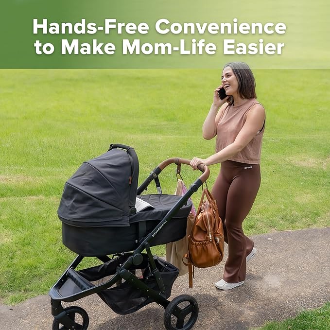 haakaa Baby Stroller Hooks for Bags丨Universal Stroller Straps and Hooks, Non-Slip with One-Hand Opening, Multipurpose Hooks for Diaper Bags, Backpacks, Bikes & Shopping Carts - Brown, 2 Pack