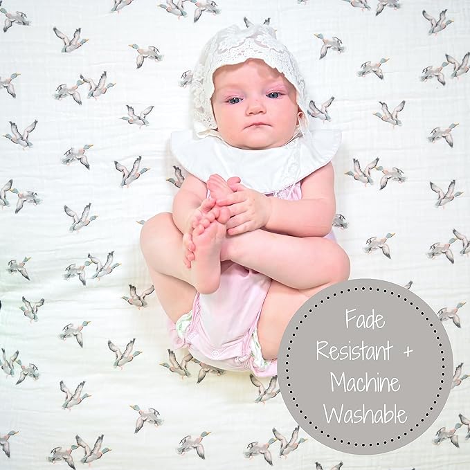 LollyBanks Muslin Swaddle Blankets 2PACK, 100% Cotton Baby Blanket 47 x 47 Inches, Large Baby Swaddle Breathable, Muslin Blankets for Boys and Girls (Mallard Duck and Grey)