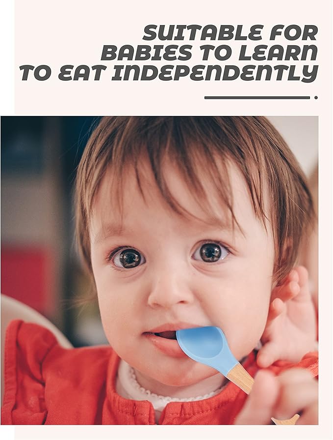 10pcs Bamboo & Silicone Baby Spoons & Forks - First Stage Baby Led Weaning, Chewable Utensils for Self-Feeding, Over 6 Months