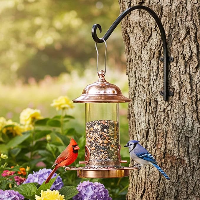 Heavy Duty Hanging Plant Bracket: 50lbs Weight Capacity - Bird Feeder Hangers 2 Packs, 12-Inch Black Metal Plant Bracket Wall Hook for Birdhouse, Wind Chimes, Lanterns, Easy to Install