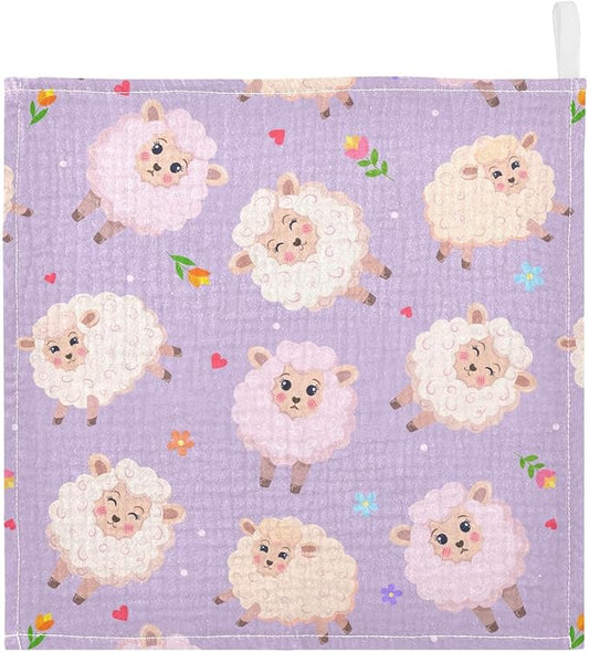 vvfelixl Charming Sheeps Baby Burp Cloths Baby Muslin Washcloths for Boys Girls Cotton Baby Face Towel for Newborn Infants Soft and Absorbent 11.8 X 11.8In, 5 Pack