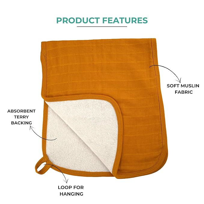 Featherhead 5 Pack Muslin Baby Burp Cloths for Boys & Girls, 22" X 11", Premium Cotton Muslin and Terry Spit up Rags, Super Soft and Absorbent (Green Solids)