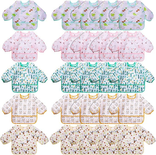 Tarpop Long Sleeve Bibs Infant Smocks Multi Pack Waterproof Soft Sleeved Bibs for Babies Toddler Eating Feeding