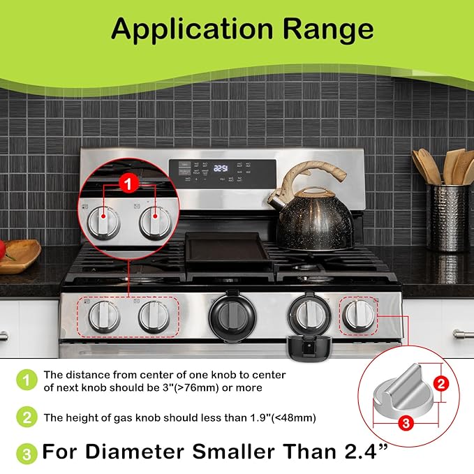Stove Knob Safety Covers, for Knob Diameter Less Than 2.4", Unlock with Adult Two-Finger, Dual-Key Press Gas Stove Knob Locks, Upgraded Oven Lock Knob Covers for Child Safety, Black Color, Pack of 5