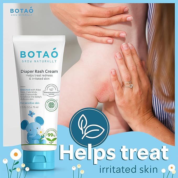 BOTAO Baby's Natural Diaper Cream | Organic Diaper Cream EWG Verified | Naturally Soothes Baby Rashes | Baby zinc Ointment Natural | For Sensitive Skin with Aloe Vera & Calendula, 2.5Oz