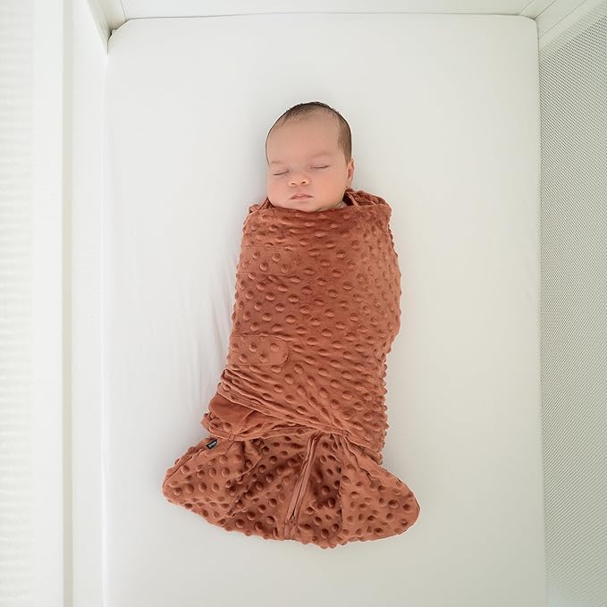 HALO Sleepsack Swaddle, 3-Way Adjustable Swaddle Blanket, TOG 3.0, Velboa, Cedar Plush Dots, Small, 3-6 Months