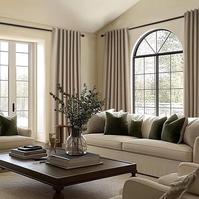 Topfinel Extra Long 132 Inch 100% Blackout Curtains for Livingroom Taupe Burlap Linen Blend Farmhouse Curtain Drapes Sound Proof Drapes Privacy Ceiling Track Villa Bedroom 11Ft(W52 xL132 2 Panels)