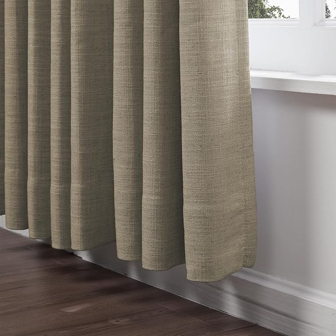 ChadMade Thermal Insulated Energy Saving Curtian 102 Inch Length Faux Linen Drapery Block Out The Light for Living Room Dining Room French Door 84Wx102L, 1 Panel, Oak, Tallis Collection