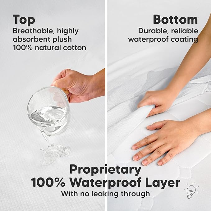 2-Pack Waterproof Crib Mattress Protector Cover Fitted - Quiet Baby Crib Mattress Pad Sheets, 52" x 28" Soft Quilted Cotton Baby Sheet, Machine Washable, Easy Fit, Durable (Pearl Gray/Quin)