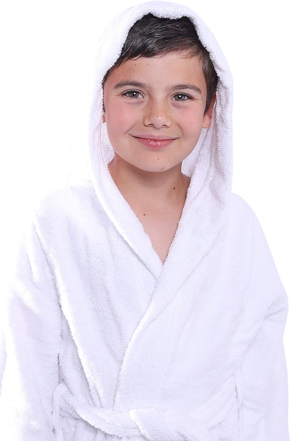 BAGNO MILANO Kids Organic Turkish Cotton Hooded Beach Cover-Up Towel, GOTS Certified, for Boys and Girls (White, 13-15 Years)