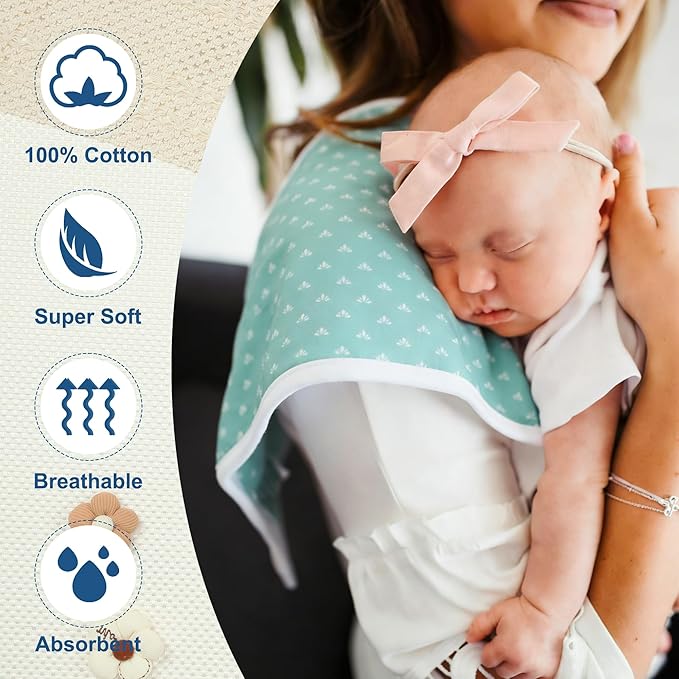 Hakochia Burp Cloths for Baby Boy & Girl Organic Cotton Large Unisex Burp Clothes Extra Absorbent Soft Neutral Burping Rags Spit Up Cloth Sets for Newborns 8 Pack