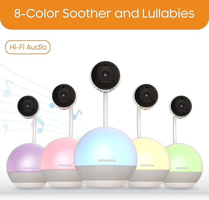 CHILLAX DM600 Baby Mood Lite - Smart Baby Monitor with Night Light, Temperature Sensor - Sleep Monitor with HD Camera, Soothing Sounds & Lullaby - Wi-Fi Remote Access, App-Compatible Device