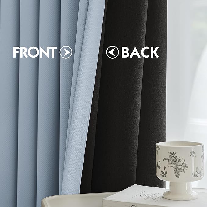 FMFUNCTEX 100% Blackout Curtains for Bedroom, Smoky Blue Curtains 108 Inches Long Textured Thermal Insulated Curtains for Living Room Drapes, Black Out Drapery Grommet Room Darkening 2 Panels