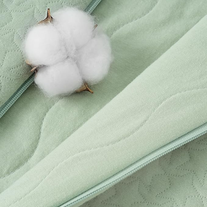 Unnivoll Baby Sleep Sack 0-6 Months TOG 2.5 Winter Baby Wearable Blanket, 100% Cotton Fabric Newborn Infant Sleeping Sack 2-Way Zipper Quilted Baby Sleep Bag, Warm Soft Green